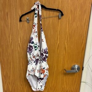 Cupshe White Floral Halter One-Piece Swimsuit